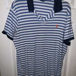 Ralph Lauren Men's Navy and White Striped Polo